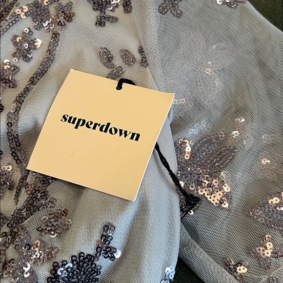 Superdown Jessica Deep V Mini Gunmetal Silver Sequin Dress XS New - Picture 6 of 8
